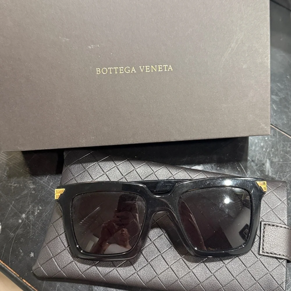 Bottega Veneta BV1005S Black Square Sunglasses with Gold Accents - Picture 3 of 4